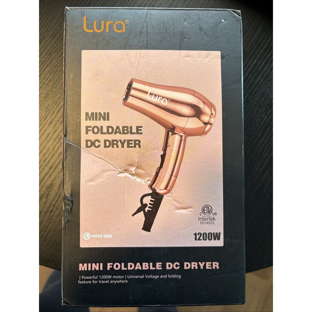 Lura Dual Voltage Mini Foldable Hair Dryer 1200W Rose Gold w/ Nozzle & Diffuser